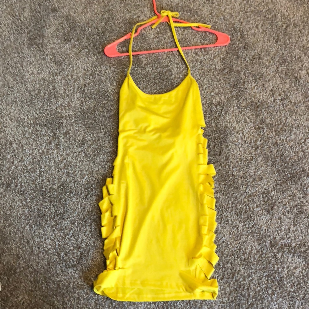 Yellow halter dress with side cut outs